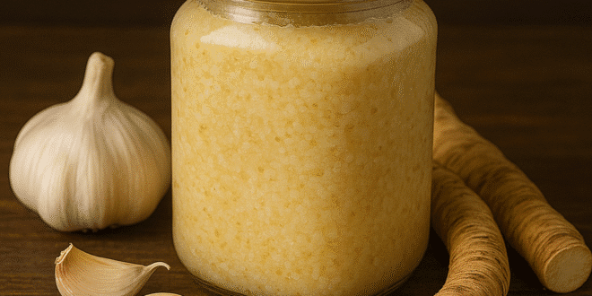 Pastă din usturoi și hrean pentru circulație și imunitate